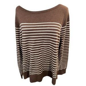 GAP Womens Brown White Striped Boatneck Sweater Long Sleeve Cotton Blend L NEW